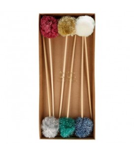 6 Metallic Pompom Cake Toppers