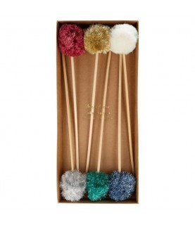 6 Metallic Pompom Cake Toppers