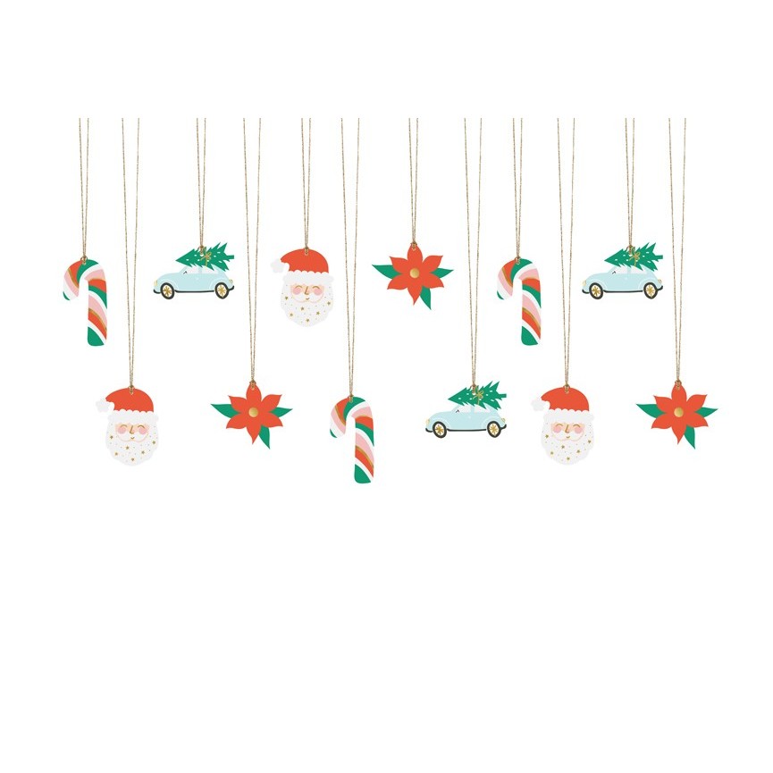 Ensemble de 12 Etiquettes de cadeau Père Noël
