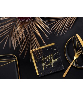 Schwarze Happy New Year Servietten
