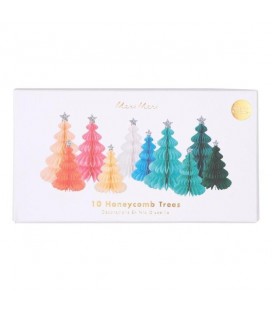 10 Tree Honeycomb Decorations - Rainbow