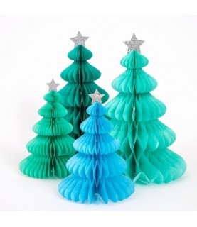 10 Tree Honeycomb Decorations - Rainbow