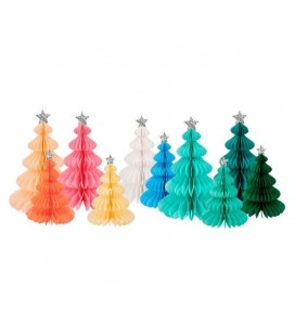 10 Tree Honeycomb Decorations - Rainbow
