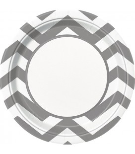 8 Silver Chevron Dinner Plates