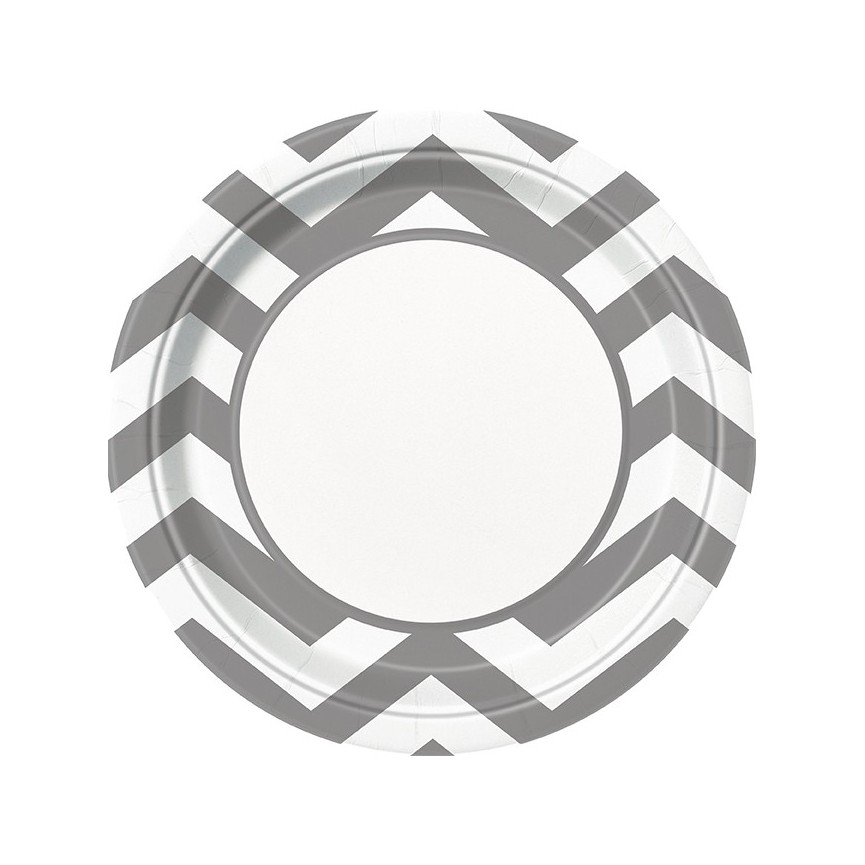 8 Silver Chevron Dinner Plates