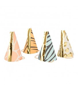 8 Party hats with Savannah Animal motifs