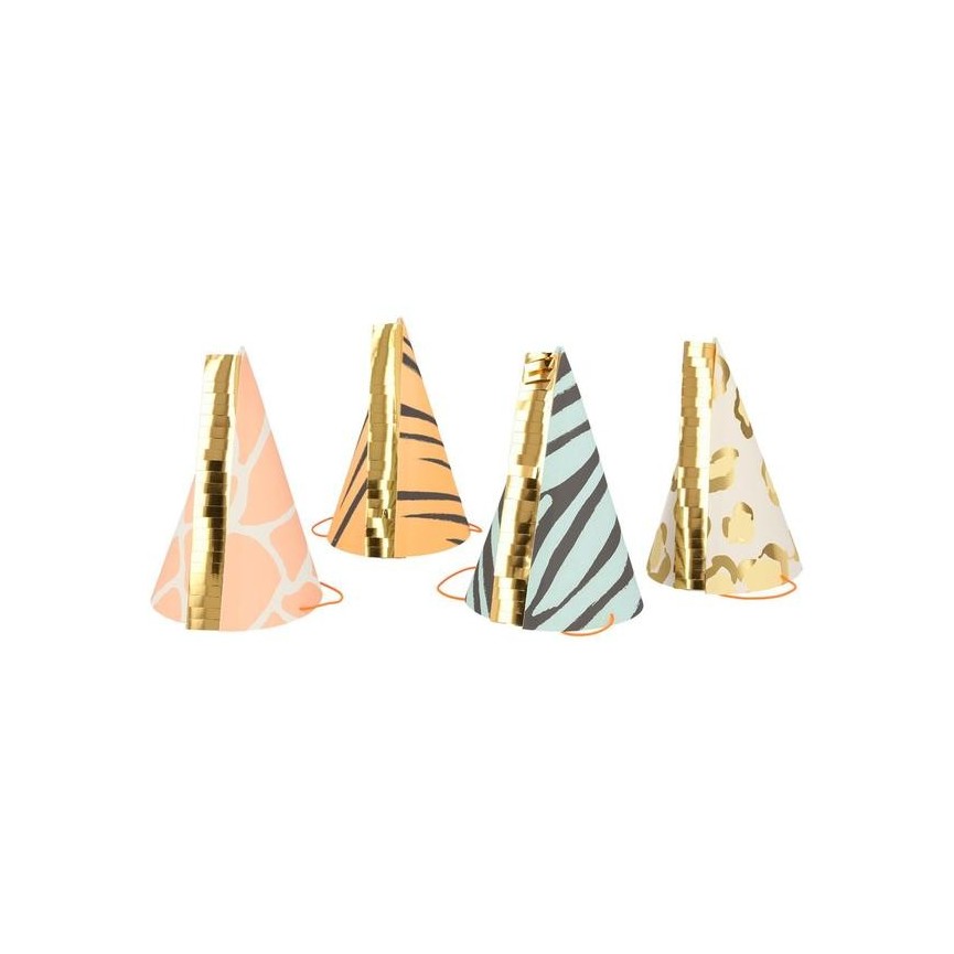 8 Party hats with Savannah Animal motifs