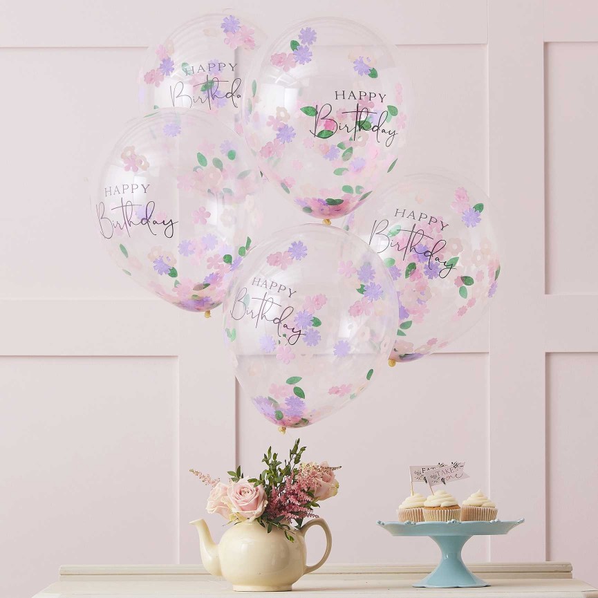 5 Floral Confetti Balloons Happy birthday 5 Floral Confetti Balloons Happy birthday