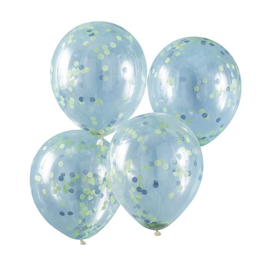 5 Luftballons mit Blue & Green Konfetti