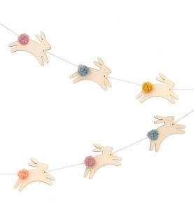 Guirlande de Lapins en bois avec pompons