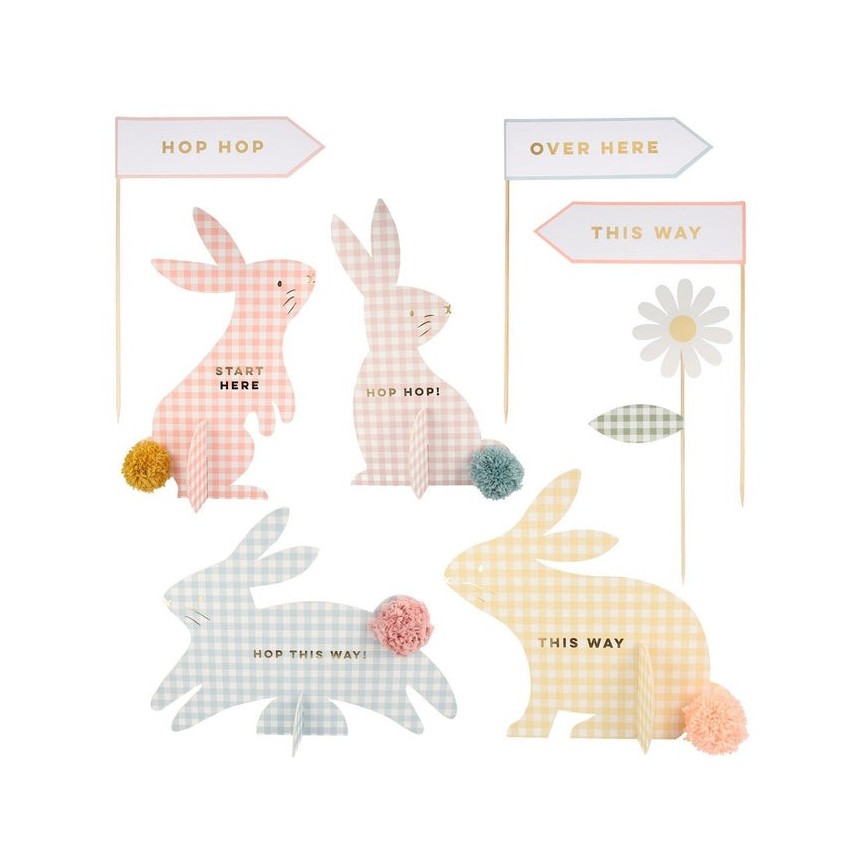 Gingham Bunnies Egg Hunt Kit Décos Vichy pour Chasse aux œufs de Pâques Dekorationen im Vichy-Muster für die Ostereiersuche