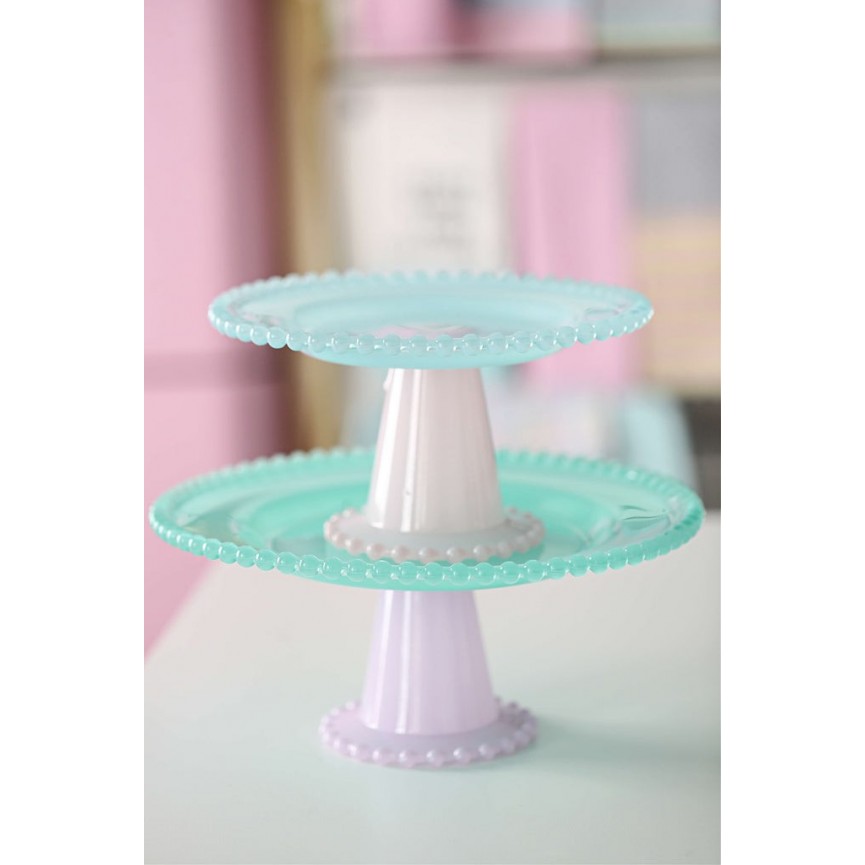 Cake Stand Présentoir Gâteau en Verre Turquoise/Lavande L