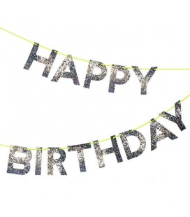 Silver Glitter Happy Birthday Garland