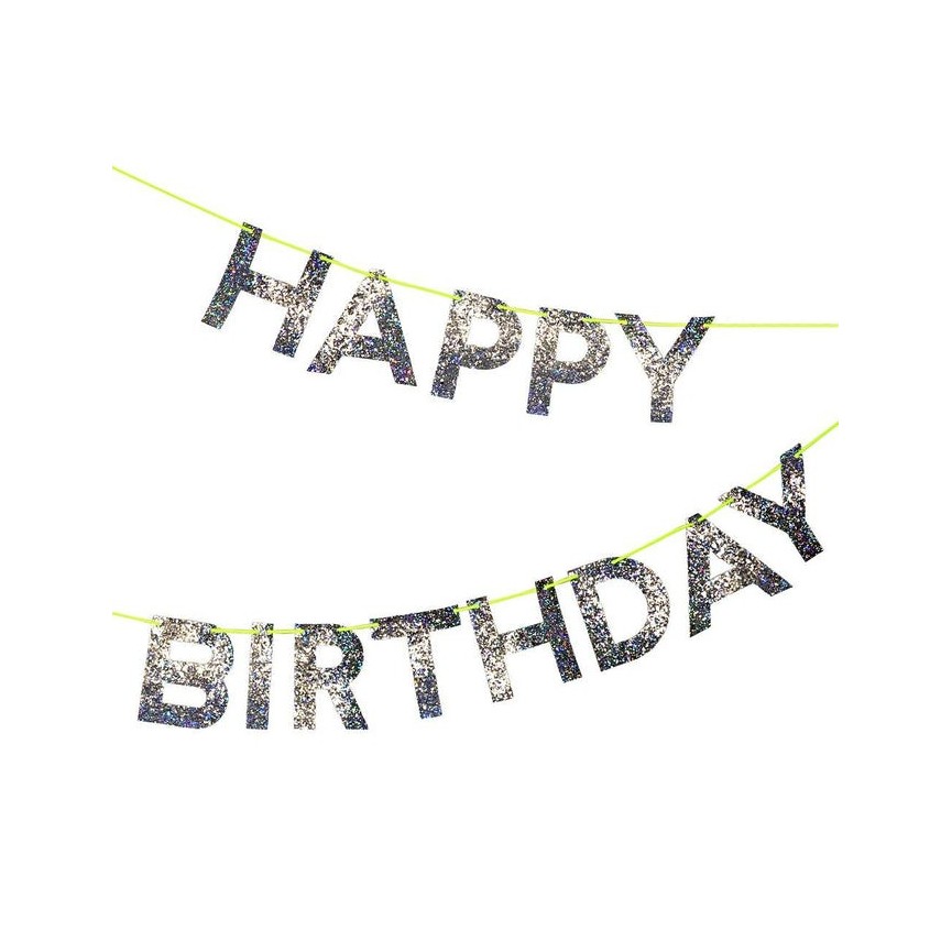 Silver Glitter Happy Birthday Garland Silver Glitter Happy Birthday Garland