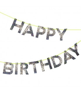 Silver Glitter Happy Birthday Garland