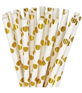 25 Gold Polka Dots Paper Straws
