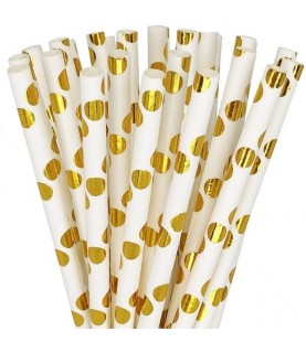 25 Gold Polka Dots Paper Straws