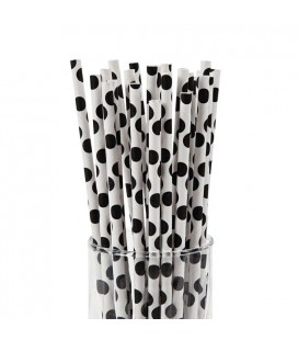 25 Black Polka Dots Paper Straws