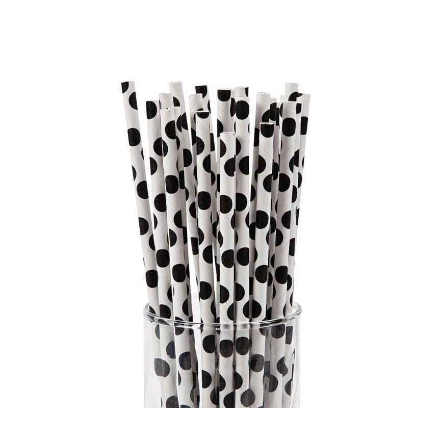 25 Black Polka Dots Paper Straws