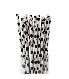 25 Black Polka Dots Paper Straws