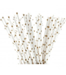 25 Papier-Trinkhalme mit Gold Sternchen