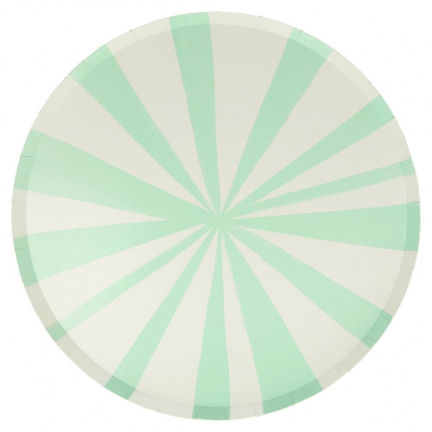 8 Mint Stripe Dinner Plates Meri Meri