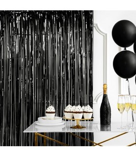 Black Foil Fringe Party Curtain