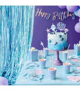 Aqua Foil Fringe Party Curtain