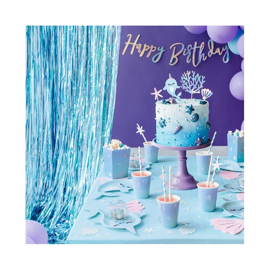 Aqua Foil Fringe Party Curtain