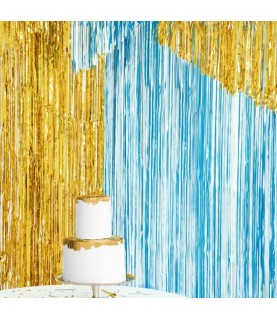 Aqua Foil Fringe Party Curtain