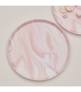 Pink Marble Print Paper Plates