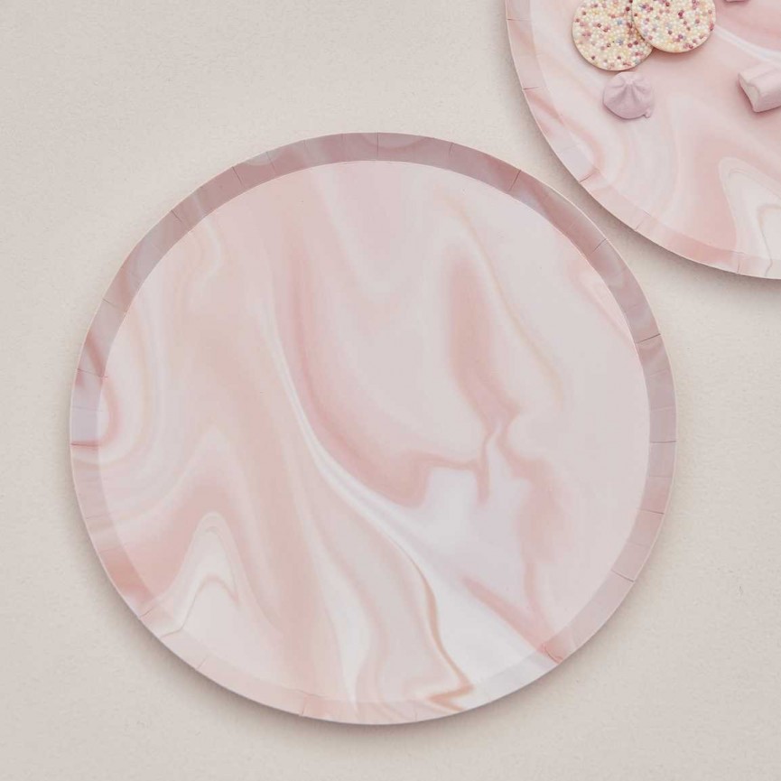 Pink Marble Print Paper Plates