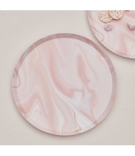 Pink Marble Print Paper Plates