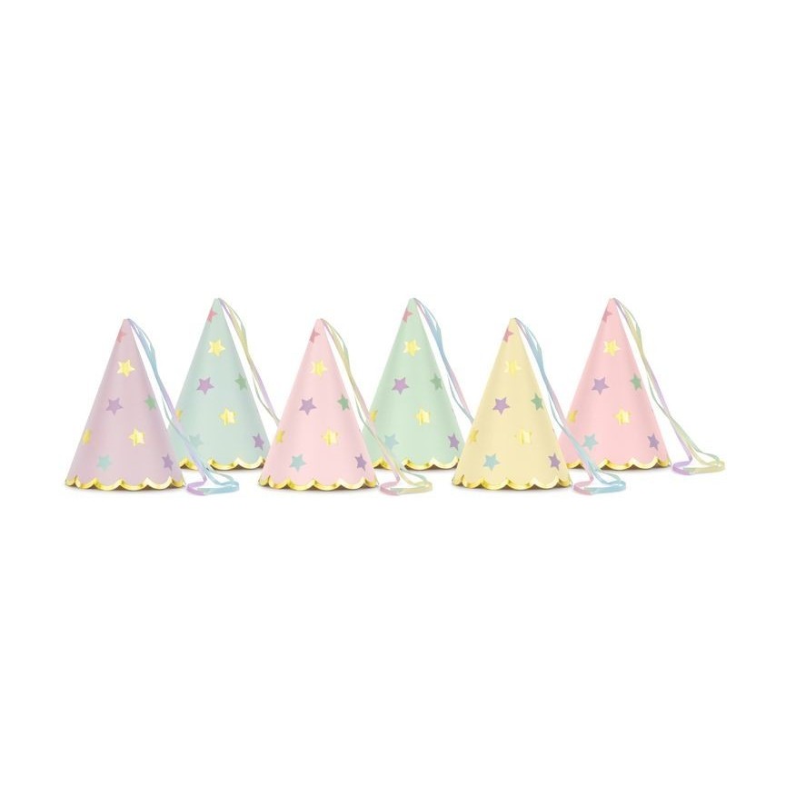 6Pastel Star Mix Party Hats