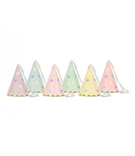 6Pastel Star Mix Party Hats