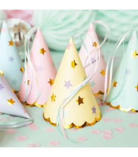 6Pastel Star Mix Party Hats