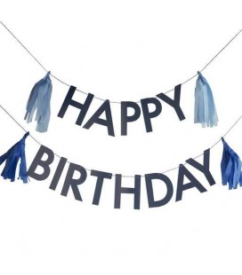 Blue Happy Birthday Bunting with Tassels