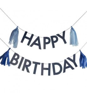 Blue Happy Birthday Bunting with Tassels