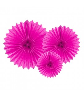 3 Magenta Paper Rosettes