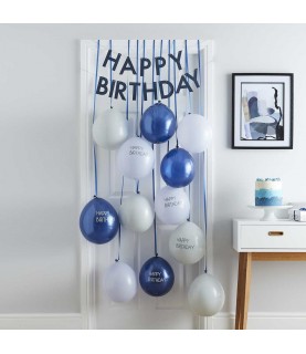 Happy Birthday Luftballon-Türdekoration Marineblau & Hellblau