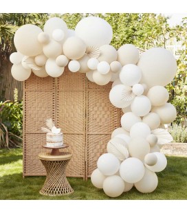 Nude & White Balloon Arch with Paper Fans