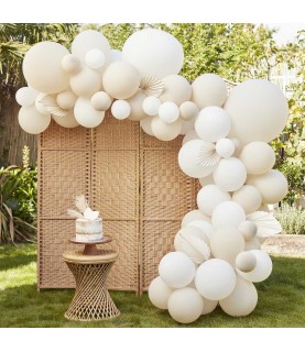 Nude & White Balloon Arch with Paper Fans