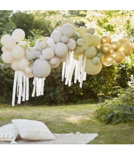 Arche de Ballons Vert, Crème, Gris et Or chrome (Kit)