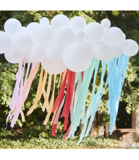 White Cloud Balloon Garland with Rainbow Streamers