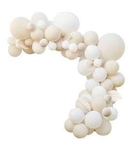 Nude & White Balloon Arch with Paper Fans