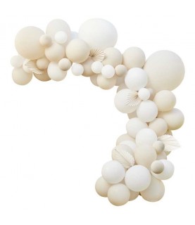 Nude & White Balloon Arch with Paper Fans
