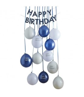 Happy Birthday Luftballon-Türdekoration Marineblau & Hellblau
