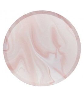 Pink Marble Print Paper Plates
