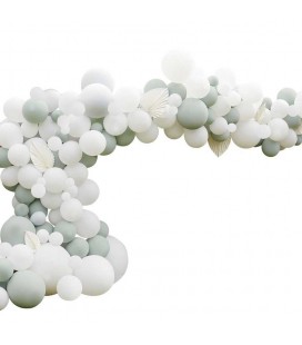 Arche de Ballons Sauge & Blanc avec Eventails Blancs