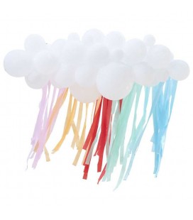 White Cloud Balloon Garland with Rainbow Streamers